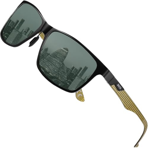 DUCO Rechteckig Herren Polarisiert Sonnenbrille mit Kohlefaser Brillenbeine | UV400 Glasses, Klassische Metallrahmen, Verstellbar Nasenpads, Nicht Drücken, Geschenk für Valentinstag Thanksgiving DC8206