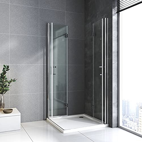 Duschkabine Eckeinstieg 100 x 100 cm, Duschkabine Doppel Falttür Falttürkabine 6mm ESG Glas 180º Drehfalttür Duschabtrennung,Höhe 195cm