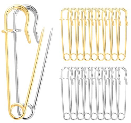 Gjinxi Große Sicherheitsnadeln 20 Stück Stahl Verschlussnadeln Robuste Nadeln Für Decken Nadelkissen Nähzubehör Gold Silber Klammern Griffe Für Wäsche Schlüsselringe Kleidung Leder Röcke Segeltuch