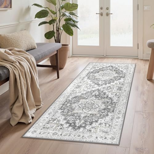 GENIMO Runner Rugs for Hallway 60x120cm Washable Short Pile Light Grey
