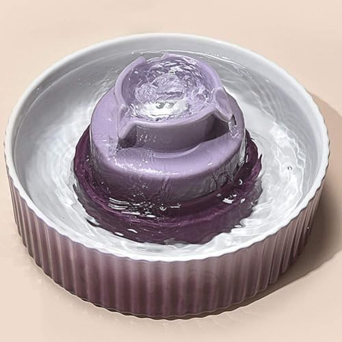 Fuente de agua de cerámica de 2,1 L para gatos, dispensador de agua para perros, dispensador de agua eléctrico automático para gatos, perros, color morado