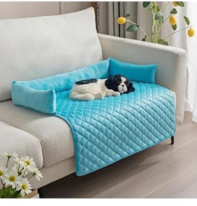 Hundesitz Auto Für Reisen & Innen Flauschiges Hundesofa Couchbezug Bett Haustierdecke Matte Für Große Hundeunterlage Mit Nackenkissen Katzenberuhigungsnest Verstellbarer Hundeautositz(Blue,75x120cm)