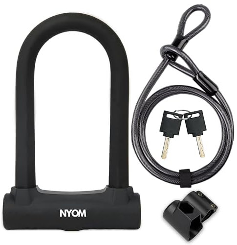 NYOM Heavy Duty D Lock with Cable – Anti-Theft Bicycle Lock for Road, Electric & Folding Bikes, D Locks for Bicycles, U Lock Security for Scooters & Motorbikes
