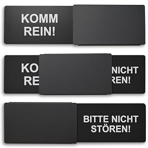 Frei/Besetzt-Schild Style: KOMM REIN/BITTE NICHT STÖREN (schwarz) 175x50mm - Design Made in Germany - Gravierter Text - Rahmenloses Schild mit Metallschieber - 2 Klebepads der renommierten Marke 3M
