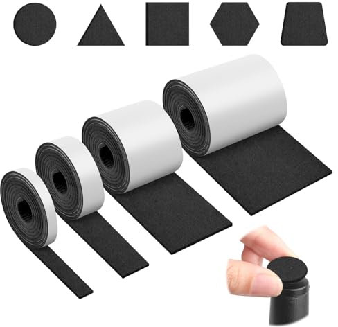 4 Rollen Filzgleiter Selbstklebend, ELEPRUC Filz Selbstklebend (100 cm * 10 cm + 100 cm * 5 cm + 100 cm * 2 cm + 100 * 1 cm), Filzband, Filzgleiter für Stühle, Schwarz