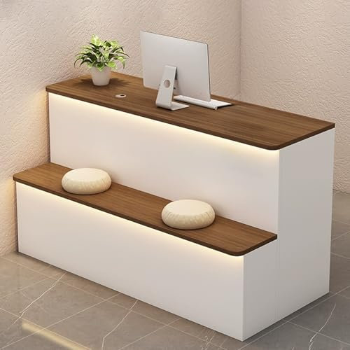 YUGXTH Empfangstheke, Rezeptionstheke mit Abschließbarer Schublade, Empfangstresen, Computertisch Aus Holz, Rezeptionstresen, Rezeptionstheken mit LED-Beleuchtung, für Kasse, Lobby(Brown,130cm/51.1in)