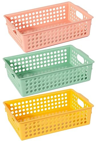 CHILDWEET 3pezzi Cestini Organizer Plastica Da Ceste Per Frutta e Storage Con Maniglie Design Elegante Per Casa e Ufficio Pratiche e Facili Da Pulire