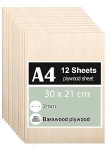 Zikenis 20 pezzi A4 compensato di tiglio,300 x 210 x3.5 mm compensato multistrato,compensato di tiglio laser da 3 mm,pannelli di legno per artigianato,per artigianato, taglio del legno,modellismo