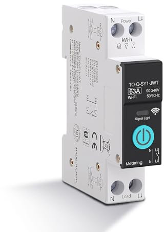 WIFI Leitungsschutzschalter, 1P AC 90-240V Hutschiene WiFi Smart Schalter mit Metering Sprachsteuerung Zeitmessung, Home-Sicherungsautomat Handy-Fernbedienung für Haushaltsgeräte Geeignet (63A)