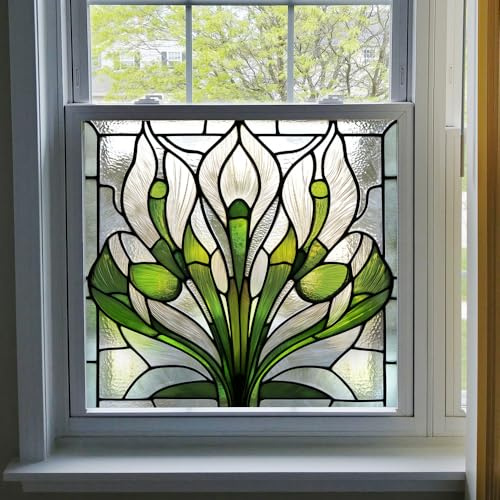 Alwayspon Non-Adhesive Stained Glass Rainbow Window Film, Art Nouveau Style Removable Vinyl Static Window Cling Privacy Stickers, Anti UV Heat Control Glass Film