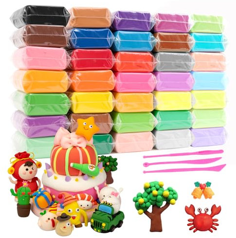 Modelliermasse Lufttrocknend, 36 Farben Clay Set, Lufttrocknender Ton mit 3 Werkzeuge, Modelliermasse für Kinder und Erwachsenen, Ideal Zum Basteln und Kreativ-Sein, Geschenk für Kinder ab 3 Jahren