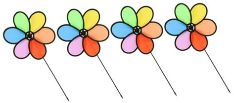 UKCOCO 4pcs Colorful Rainbow Flower Windmills Fun Outdoor Pinwheel Toys for Boy Girl for Garden Decor and Camping Activities Sturdy Design for Weather Resistance