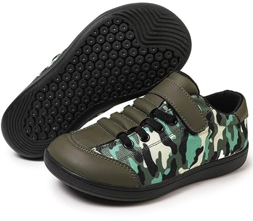 ZEPYFXIT barfotaskor barn unisex barfotaskor pojke flicka bred tålåda minimalistiska halkfria promenadskor kardborreband spårlöparskor, Grön svart, 29 EU