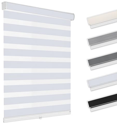 Allesin Zen Cordless Zebra Blinds for Windows Free-Stop Roller Shades(White,25 W x 48 H) Dual Layer Blackout Privacy for Day and Night, Home,Office,Bedroom,Bathroom