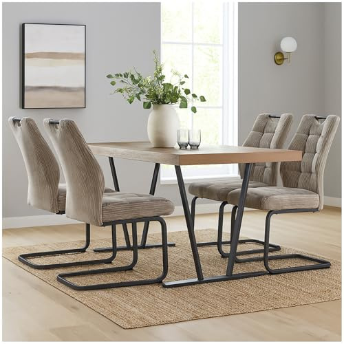 HTI living Modernes 4er Set Schwingstühle Taupe mit trendigem Cord-Bezug Esszimmerstuhl Freischwinger