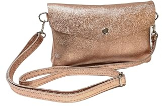 Generico Sac à bandoulière en véritable cuir laminé, design enveloppe avec fermeture à bouton, rose, S