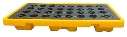 Palet industrial for contención de derrames de 2 bidones con compartimentos for montacargas for control de derrames de tanques de aceite (capacidad de 90 a 150 l), 1 unidad(130x68x17cm)