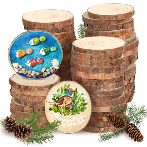 60 Stück Holzscheiben, 5-6cm Durchmesser, 5mm Dicke, Unvollendete