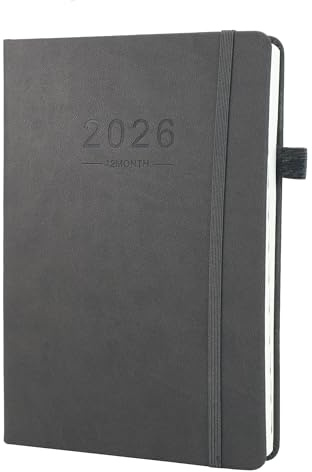 Terminplaner 2026 A5 Tag pro Seite, 12 Monate 2026 Terminplaner von Jan 2026 bis Dezember 2026, Produktivität A5 Tagesplaner mit Monats-Registern, 2 Lesezeichen, Stiftschlaufe und Innentasche (Grau)