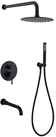 GYEQXKT Ensemble de Douche encastré à 2 Voies avec pommeau de Douche, Flexible et Support, Noir, Trois Fonctions