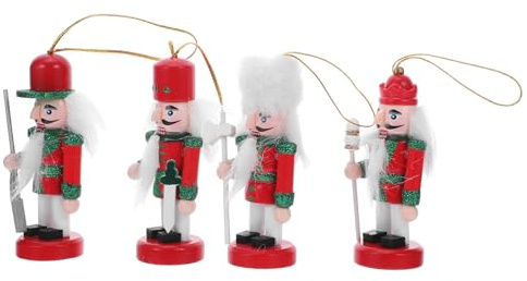 Cabilock 4piezas Muñecos Cascanueces Tradicionales de Madera Adornos Colgantes de Cascanueces para Árboles de Navidad y Mesas Decoraciones Navideñas Coleccionables