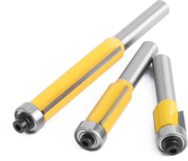 Fraise à rainurer Mèche de routeur à garniture affleurante lame longue 8mm avec roulement for modèle bois, fraise en carbure tungstène(3 PCS SET)