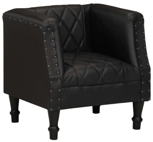 WEMYUFURN Authentischer Ledersessel Schwarz Echtes Ziegenleder Vintage Stil mit Massivholzbeinen aus Mango für Wohnzimmer, Büro oder Lounge, Dick Gepolstert und Hochwertig Verarbeitet,
