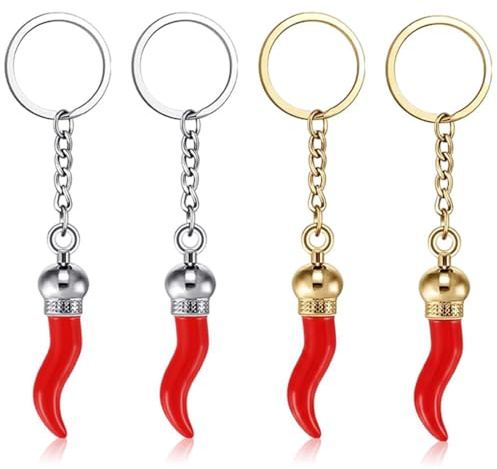 SWYZOR 4 Pièces Porte-clés, Bijou de Sac Piment Rouge, Corne d'abondance Symbole porte-bonheur Italien, Idée Cadeau pour Thanksgiving, Noël