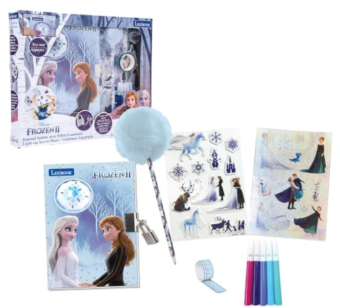 Lexibook, Frozen, Diario Electrónico Secreto, SD30FZLXB | Accesorios, luz, candado y llave, pegatinas, boli pompón, 100 páginas, azul/púrpura