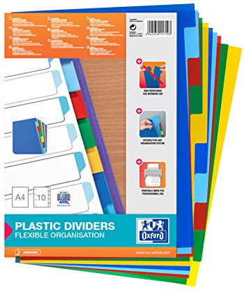 Oxford, Separadores Archivador A4, 12 Pestañas, 6 colores, 11 Taladros, Plástico de 120 micras