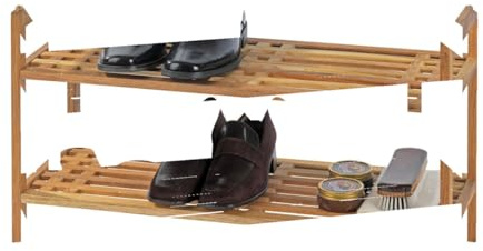WENKO Regalsystem Norway aus Walnussholz mit 2 Ablagen - Schuhregal, Walnussholz, 69 x 40.5 x 27 cm Holz