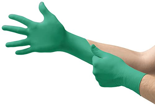 Ansell TouchNTuff 92-500 Disposable Gloves in Nitrile for Chemical and Food handling, Powdered, Green, Size 6.5-7 (100 Gloves)