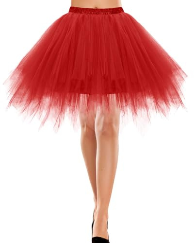 Bbonlinedress Damen Tüllrock 50er Rockabilly Petticoat Tutu Unterrock Kurz Ballett Tanzkleid Ballkleid Ballet Abendkleid Gelegenheit Zubehör Red L