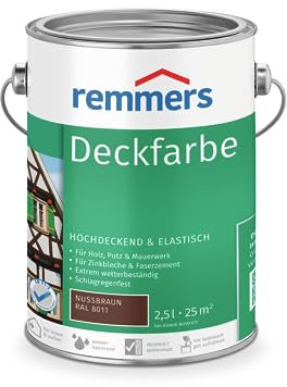 Remmers Deckfarbe nussbraun, 2,5 Liter, Deckfarbe für innen und außen, Wetterschutzfarbe viele Untergründe, hochdeckend, wetterfest