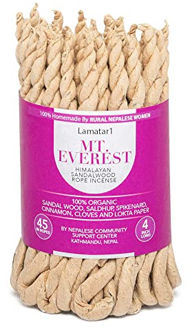 Hand Made Himalayan Sandal Wood Organic Tibetan Rope Incense Made in Nepal (Each Bundle Contains APPR. 45 in Ropes)