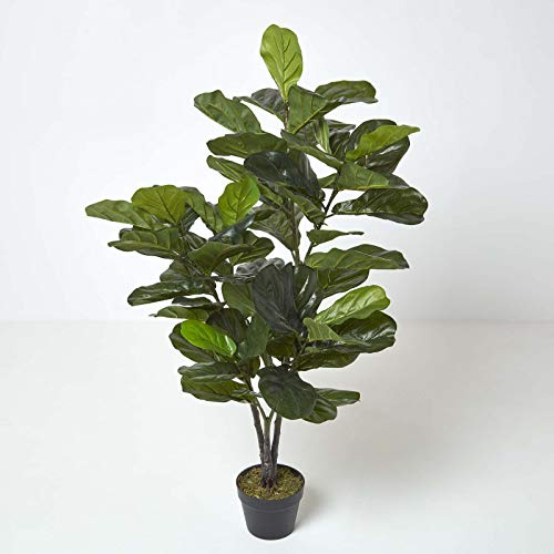 HOMESCAPES Arbre Artificiel Fausse Plante Verte Figuier Lyre en Pot, 120 cm