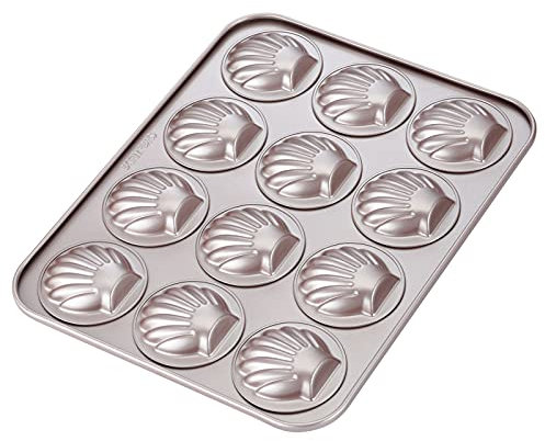 CHEFMADE Moule à gâteau moule Madeleine, Ustensiles de cuisson Madeline antiadhésifs à 12 cavités pour la cuisson au four (or Champagne)