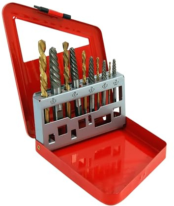 Neilsen CT5273 10pc Combination Screw Extractor and Drill Set | Spiral Extractors & Titanium Coated Left-Hand HSS Drill Bits | Sizes 3-7.5mm | Short Length for Confined Access