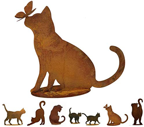 Gartenfigur Rost auf festem Stand – Hochwertig & Wetterfest - Metall Tierfigur - Edelrost Dekofigur/Tier Figur – Gartendeko/Dekoration (Katze III - Höhe 42cm)