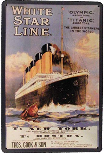 Blechschild 20x30 Schiff White Star Line Titanic Olympic Britannic Seefahrt im Retro Nostalgie Vintage Werbeplakat Design mit Passagier Dampfer Kreuzfahrt Urlaub Meer Atlantik