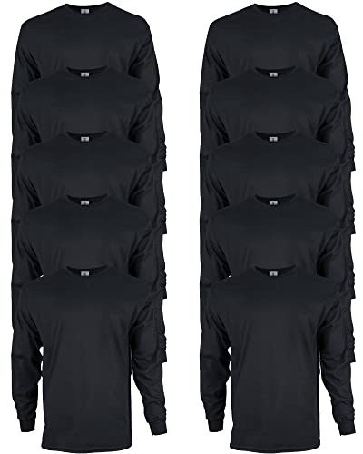 Gildan Men's Ultra Cotton Long Sleeve T-Shirt, Style G2400, Multipack, Black (10-Pack), X-Large