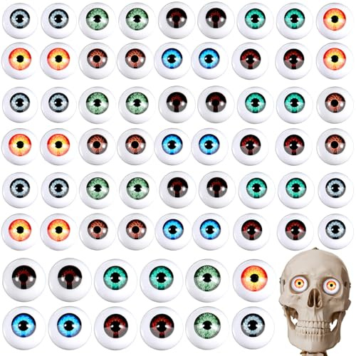 Skylety 64 Pcs Halloween Half Eyeballs 22 mm 0.87 Inch, Dark Color | Half Round for Halloween Party, Haunted House Decor, Doll Repair, Horror Props, Realistic Fake Eyes, Craft Projects