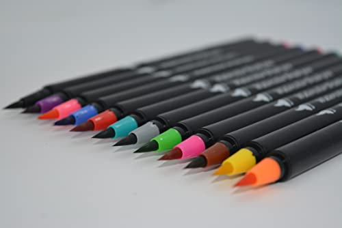 Brush Pen Aquarellstifte,Farben Set, Filzstifte Pinselstifte Fasermaler 1-5 mm, Stifte für Kalligraphie Hand-Lettering Bullet Journal Mandala Manga Aquarell (12 Farben)