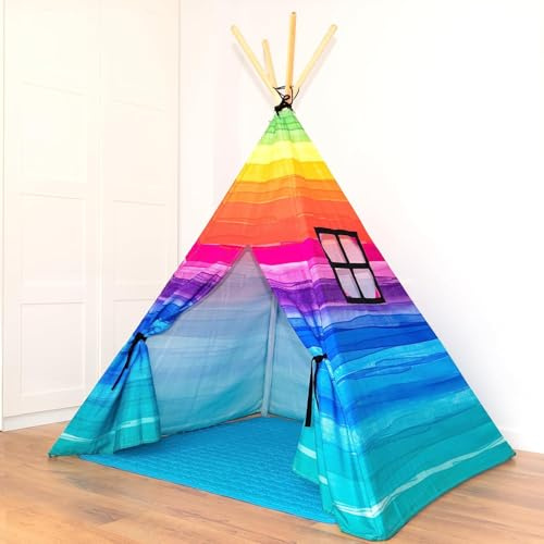 NUBUNI Tipi Zelt Für Kinder Watercolor | Tippi Kinderzelt Junge | Kinder Tipi Indoor | Kinder Tipi | Kinder Tipi Zelt | Tippi Kinderzelt Mit Bodenmatte Und Aufbewahrungstasche