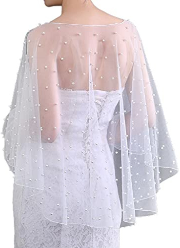 DAISHIAO Accessori da sposa Bolero Nuziale Mantello Perle Cape Corto Anteriore Lungo Posteriore Donne Avvolgere Cape Sera Wrap Scialle