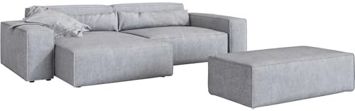 Eckcouch Sirpio XL Mikrofaser Grau 270x170 cm Recamiere variabel mit Hocker