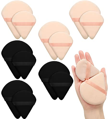 12 pezzi di cipria a triangolo per cipria per cipria morbida, fondotinta, cosmetici, fondotinta, cipria, polvere minerale, strumento per il trucco asciutto (nero, colore nudo, grande, piccolo)