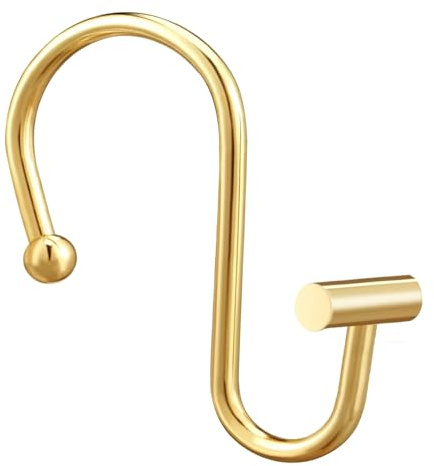 Gracelife Gold Rust Resistant Metal Shower Curtain Rings, Set of 12, T-Bar Hooks for Shower Rod
