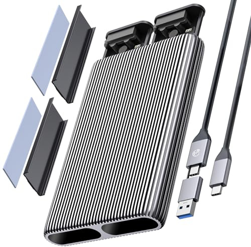 ORICO Dual-Bay NVME M2 SSD Gehäuse Aluminum USB3.2 Gen2 10Gbps M.2 Type-C SSD Docking Station for PCIe M-Key, B&M Key 2230/2242/2260/2280 SSD, Werkzeuglose Installation Up to 4TB-AM2-2N