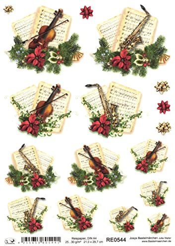 Josys Bastelmärchen Reispapier Strohseide Decoupage Serviertentechnik Weihnachten Musik Noten RE0544